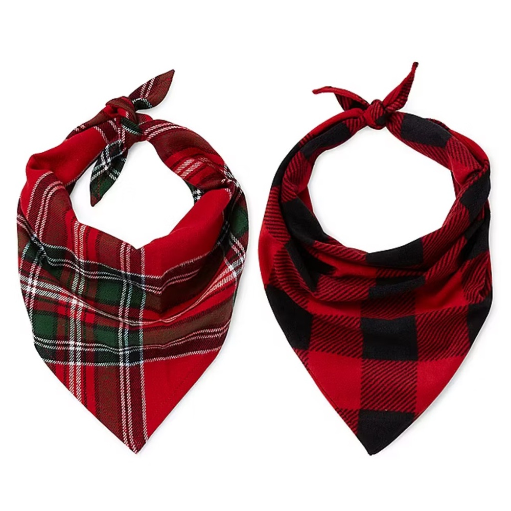 NWT 1 set of 2 red plaid dog bandanas XS / S